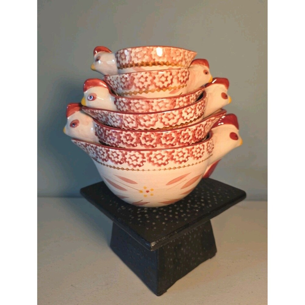 Temptations Old World Cranberry Nesting Hen Cups Set Of 6 - 2 Cups to 1/4 Cup
